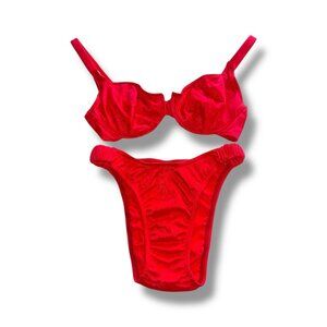 90's Red Medium/Large Bikini Set | Scarlet Shimmer Underwire Coquette Swimsuit